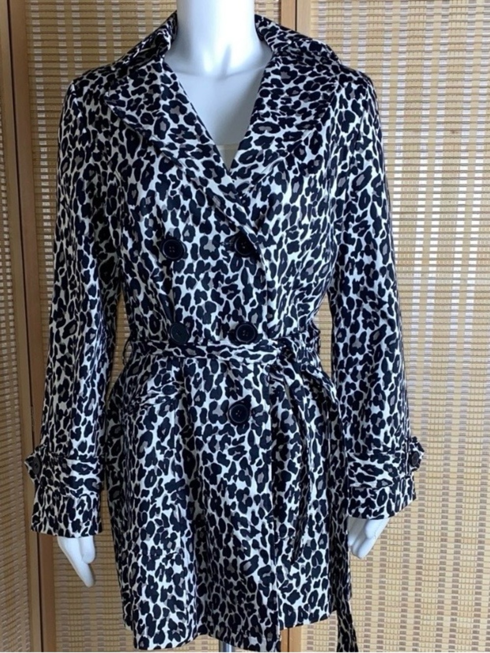 Luii Anthropologie Animal Print Button Front Lined Trench Coat Jacket Size Med